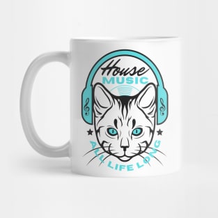 HOUSE MUSIC  - Headphone Cat (Blue/Black) Mug